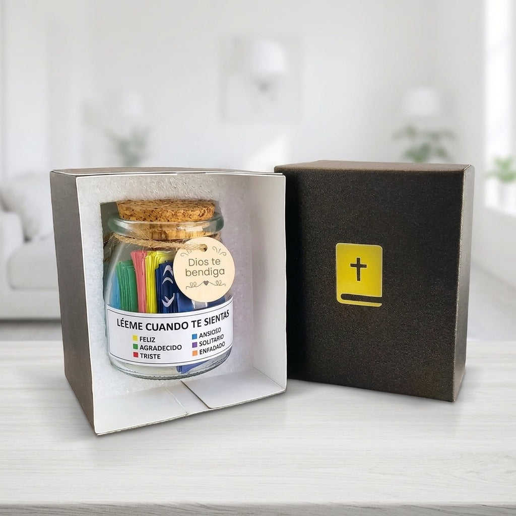 Frasco de versículos bíblicos con caja de regalo